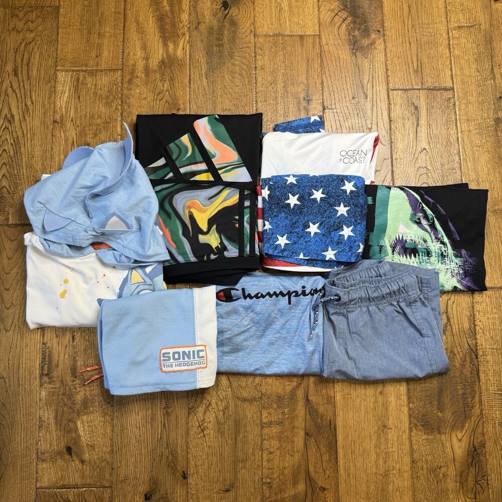 Lot of 9 Boys Summer Clothing Sz 5-6 Shirts, Shorts SONIC, Swimsuit, Adidas